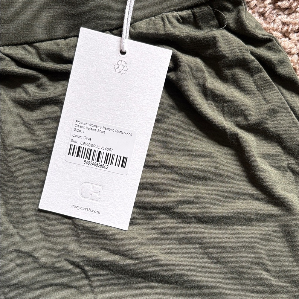 COZY EARTH NWT Women's Bamboo Stretch-Knit Pajama Shorts Olive Size Large - Picture 8 of 8